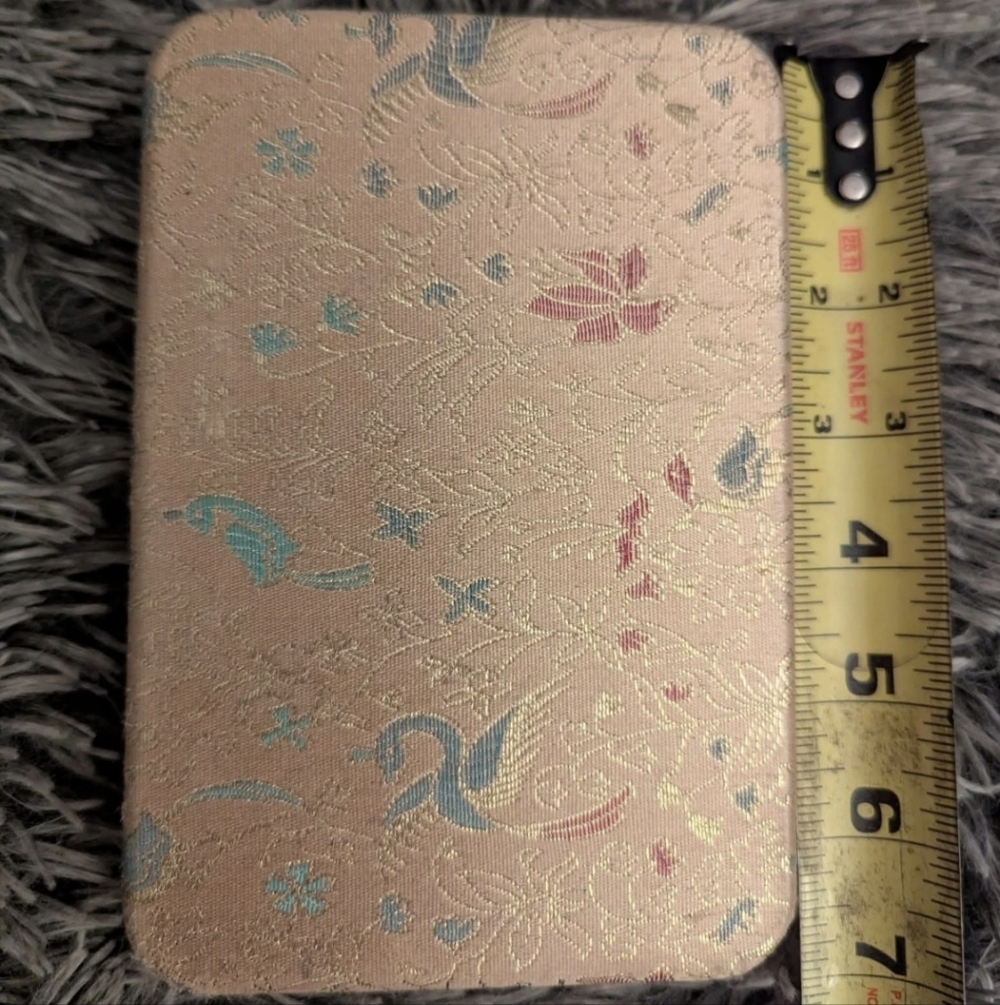 Vintage Asian Brass Edge Silk Fabric Hinged Jewelry Case